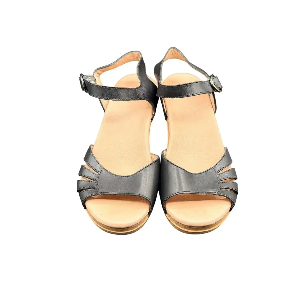 Dansko Leather Heeled Sandals Black Ankle Strap EU 38 US 7.5-8 Comfort
